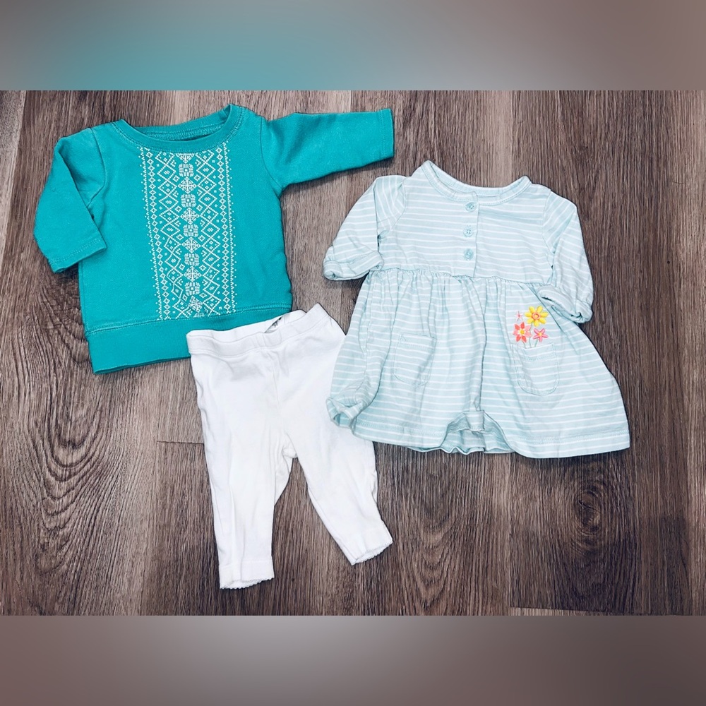 Carter's Baby Girl's Lot of 3 Winter Clothing Shirts Pants Size 3 Months